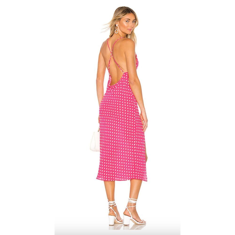 RESA Hot Pink White Polka Dot Harper Slip Midi Dress Lightweight Size Medium - Picture 4 of 10